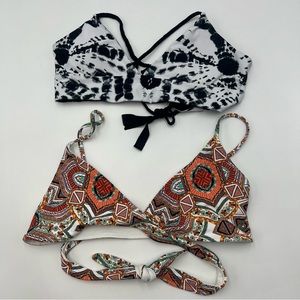 Lot of 2 Bikini Tops size Small, Reversible Wrap around, Tie Dye, Beachy